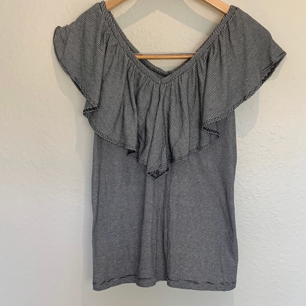 Pleione Black & White Striped Blouse